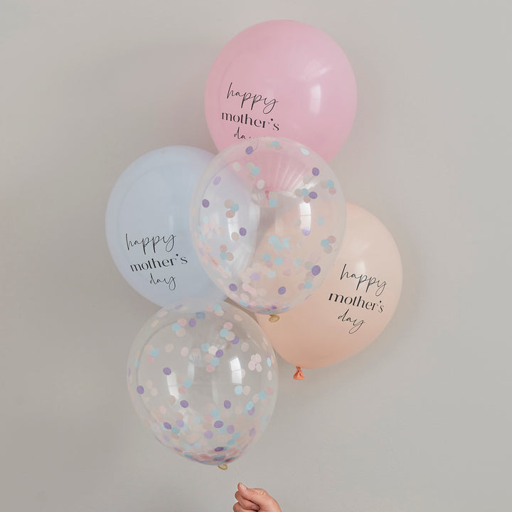 Ginger Ray - Pastel Confetti Balloons - Happy Mother's Day (5 Pack)