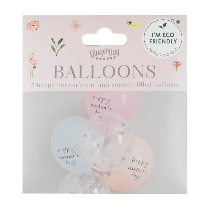 Ginger Ray - Pastel Confetti Balloons - Happy Mother's Day (5 Pack)