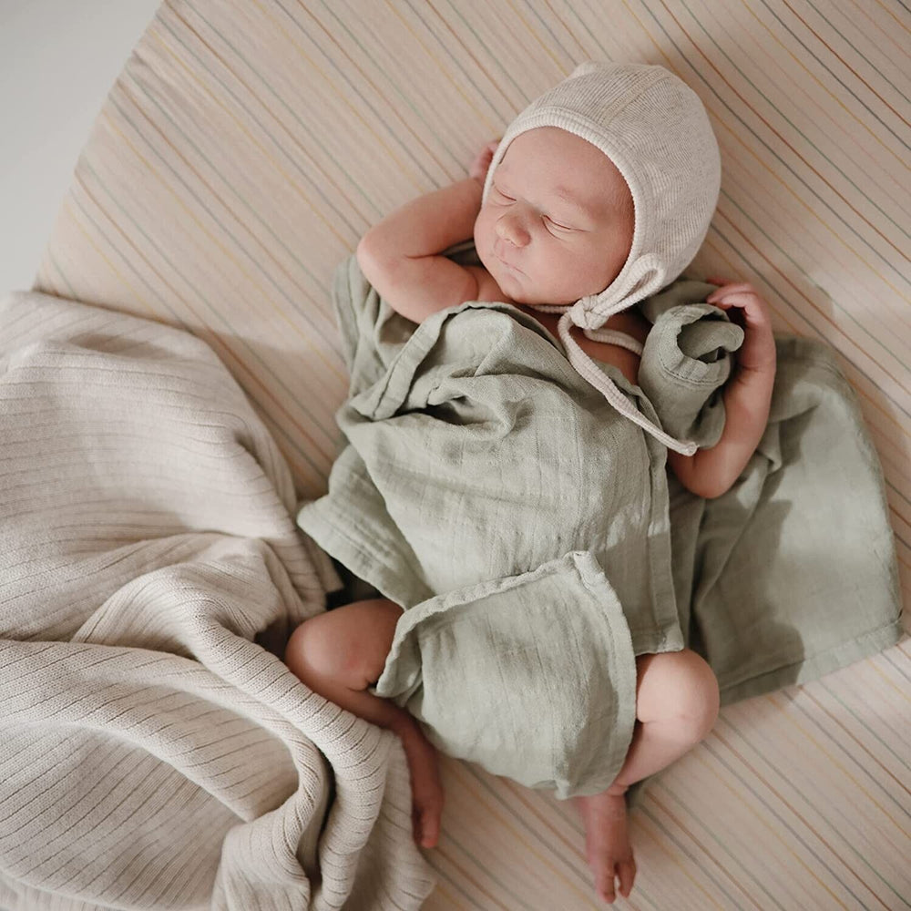 Mushie - Bassinet Sheet - Retro Stripes - Mabel & Fox