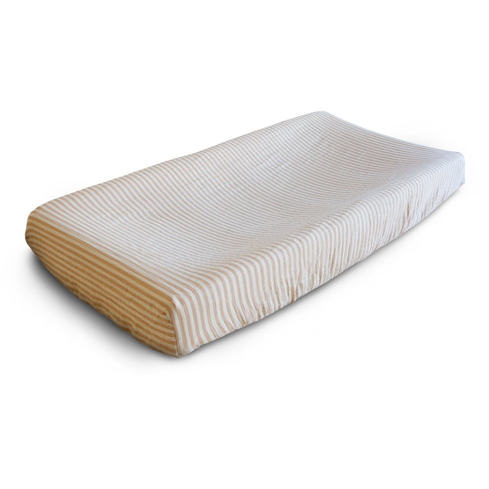 Mushie - Changing Pad Cover - Natural Stripe - Mabel & Fox