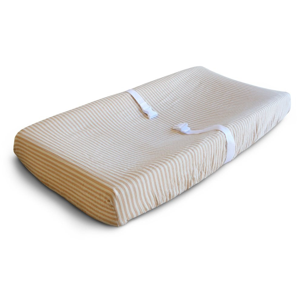 Mushie - Changing Pad Cover - Natural Stripe - Mabel & Fox