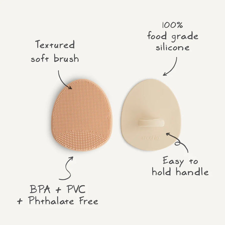 Mushie - Cradle Cap Brush-2 pack Blush/Shifting Sand - Mabel & Fox