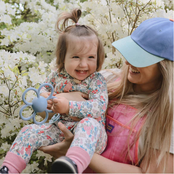 Mushie - Daisy Rattle - Teether - Faded Denim - Mabel & Fox