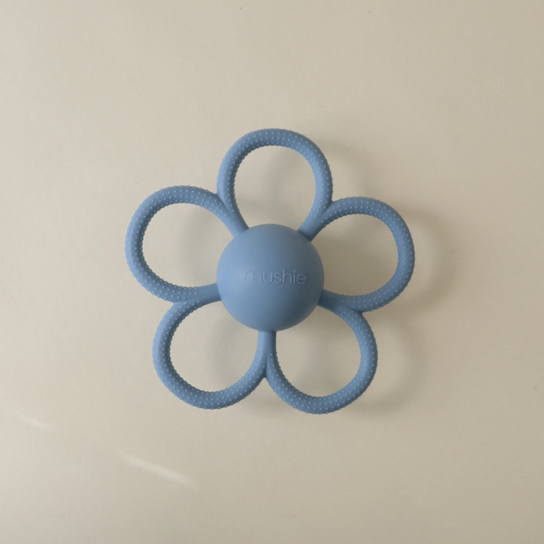 Mushie - Daisy Rattle - Teether - Faded Denim - Mabel & Fox