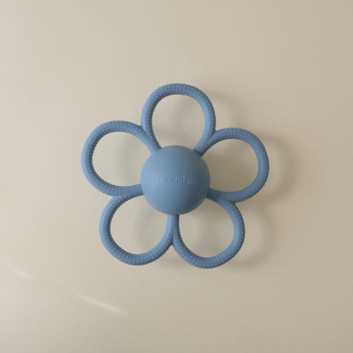 Mushie - Daisy Rattle - Teether - Faded Denim - Mabel & Fox