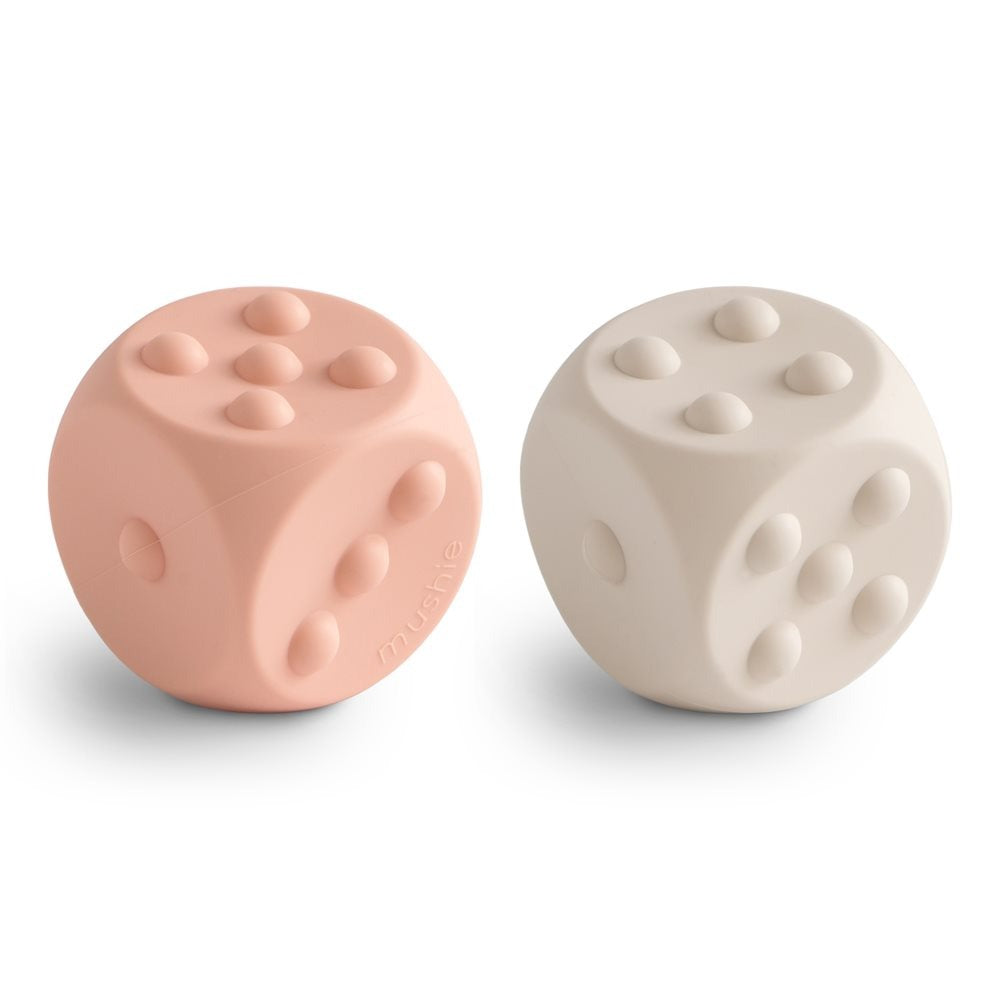 Mushie - Dice Press Toy - Blush/Shifting Sands ( 2- Pack) - Mabel & Fox