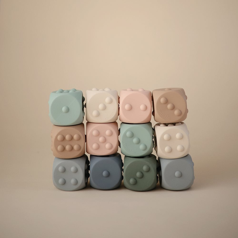 Mushie - Dice Press Toy - Blush/Shifting Sands ( 2- Pack) - Mabel & Fox