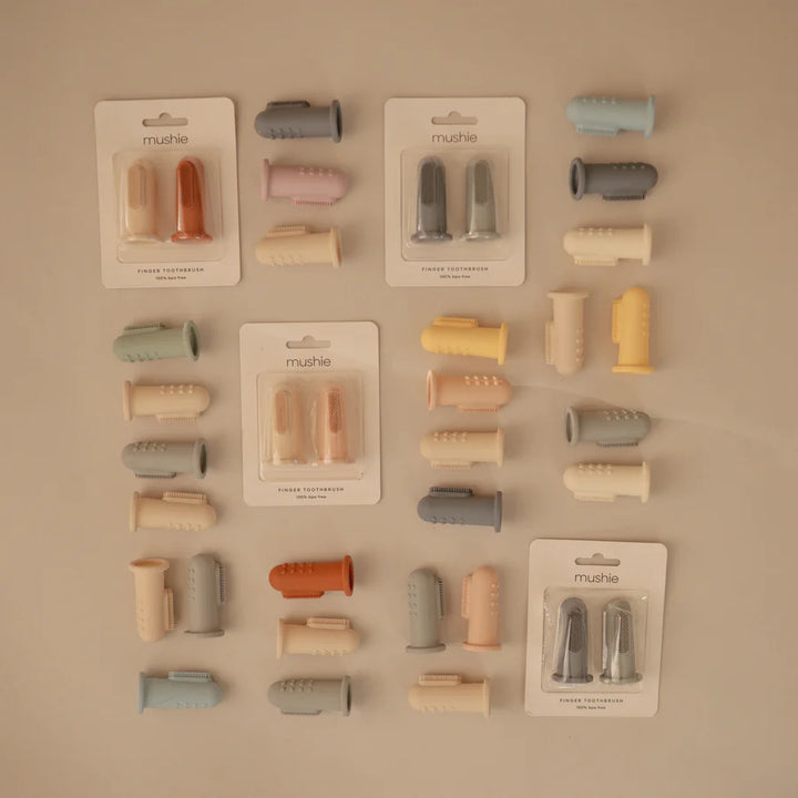 Mushie - Finger Toothbrush Blush/Shifting Sand - Mabel & Fox