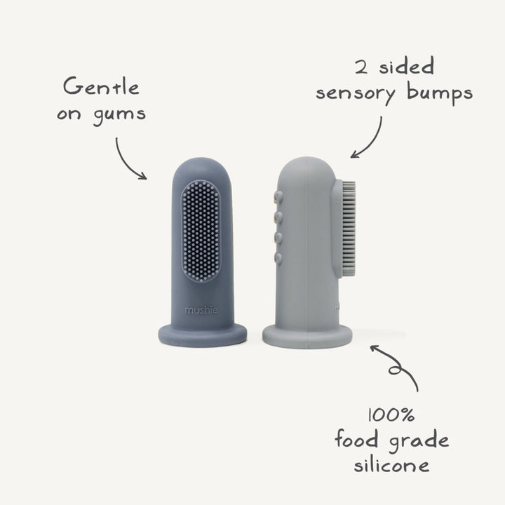 Mushie - Finger Toothbrush Stone/Tradewinds - Mabel & Fox