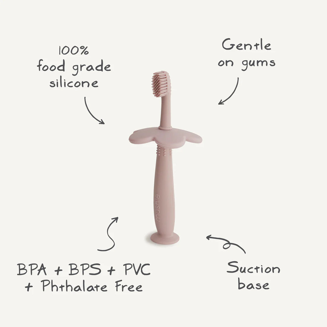 Mushie - Flower Training Toothbrush - Blush - Mabel & Fox