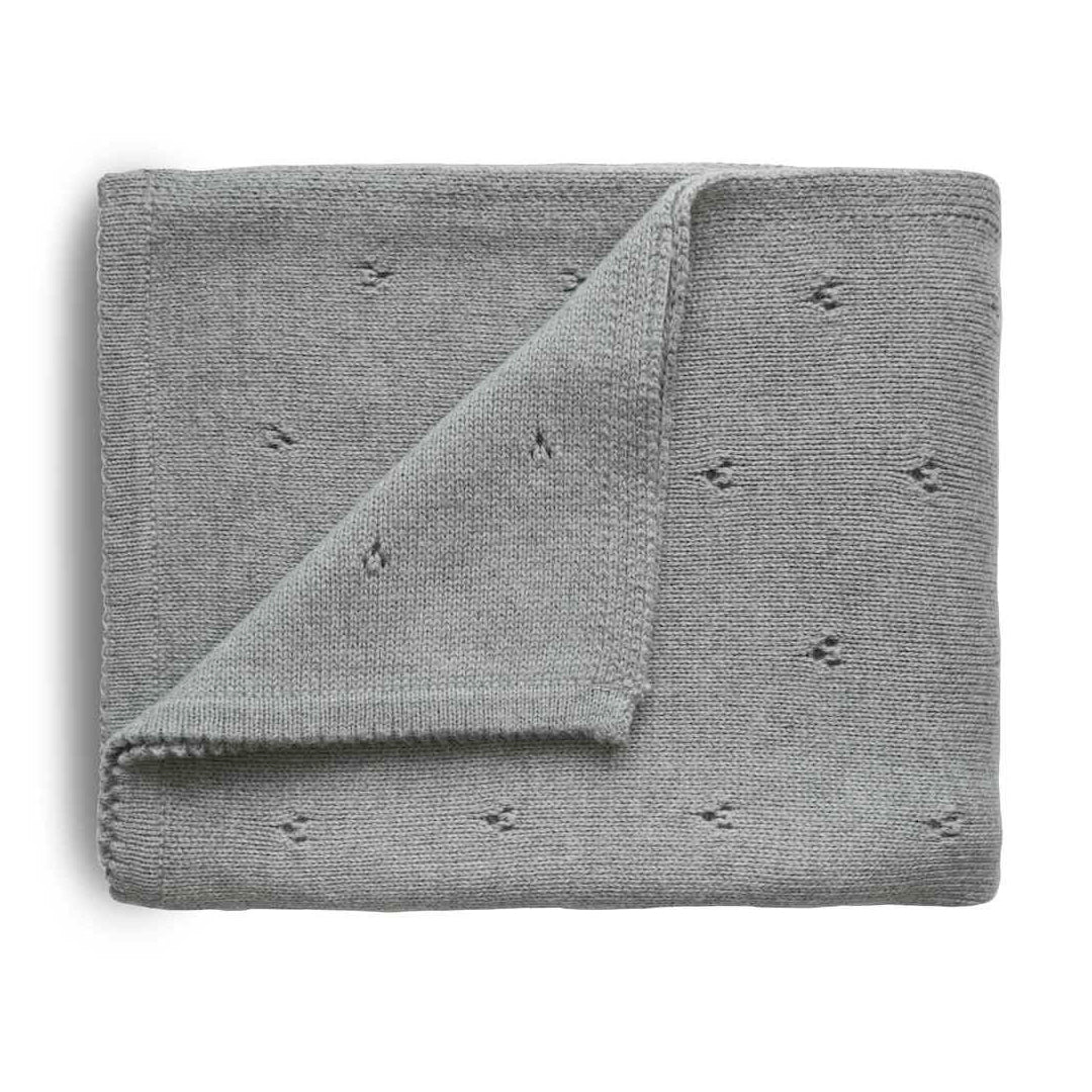 Mushie - Knitted Baby Blanket - Pointelle Gray Melange - Mabel & Fox