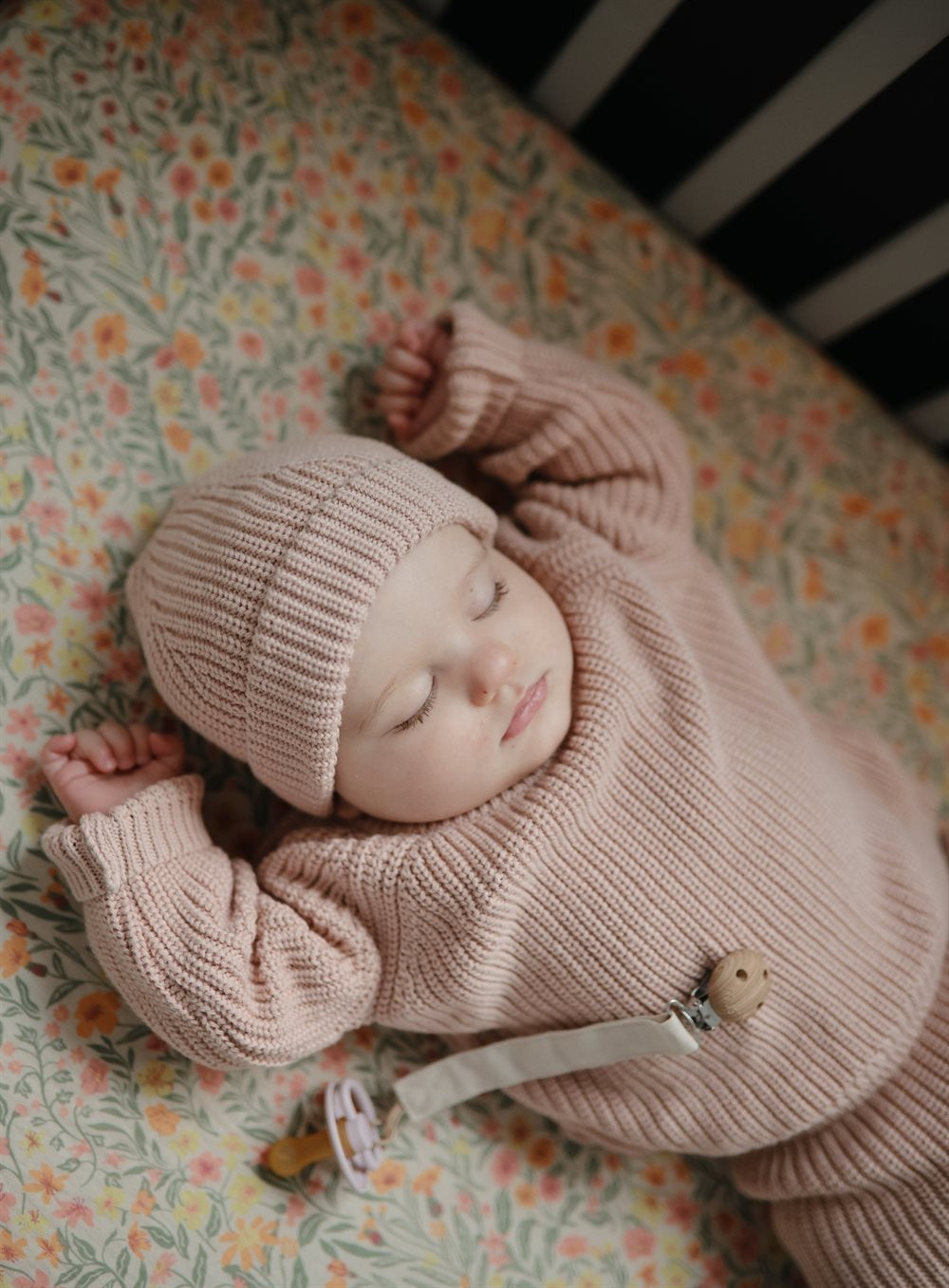 Mushie - Linen Pacifier Clip - 2 Pack - Blush/Cream - Mabel & Fox