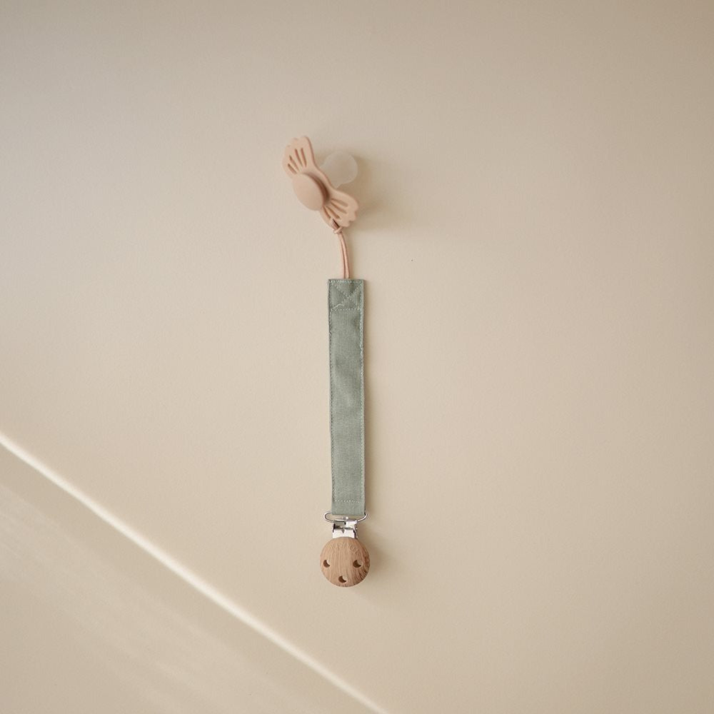 Mushie - Linen Pacifier Clip - 2 Pack - Olive / Shifting Sand - Mabel & Fox