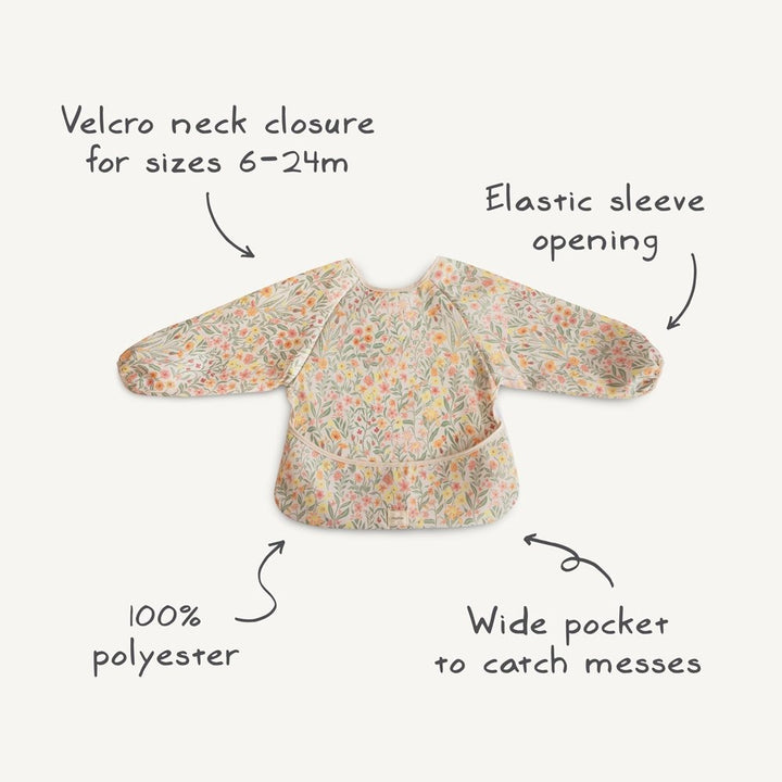 Mushie - Long Sleeve Bib - Blue Flowers - Mabel & Fox