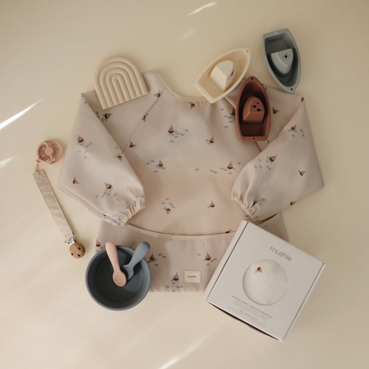 Mushie - Long Sleeve Bib - Boats - Mabel & Fox
