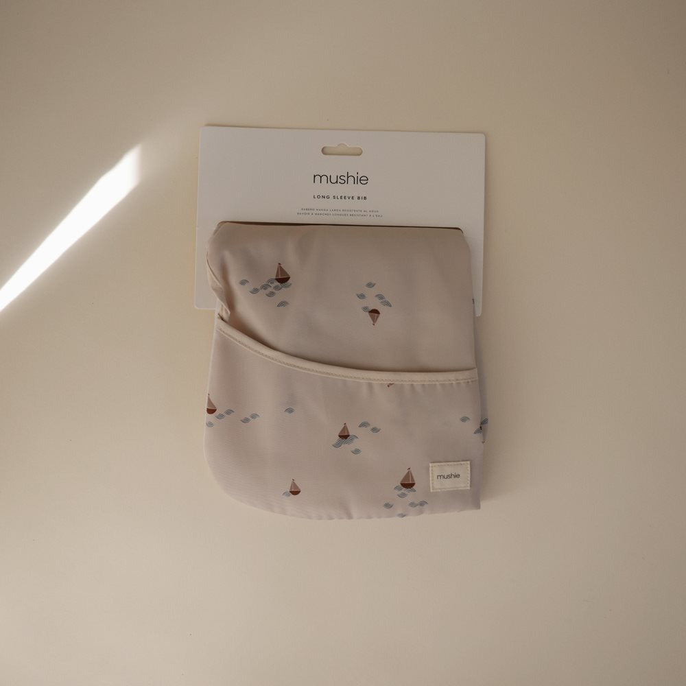 Mushie - Long Sleeve Bib - Boats - Mabel & Fox
