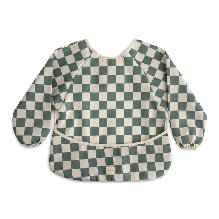 Mushie - Long Sleeve Bib - Olive Check - Mabel & Fox