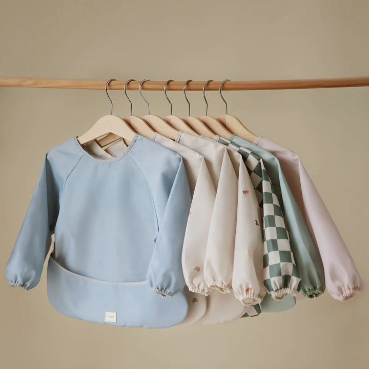 Mushie - Long Sleeve Bib - Olive Check - Mabel & Fox