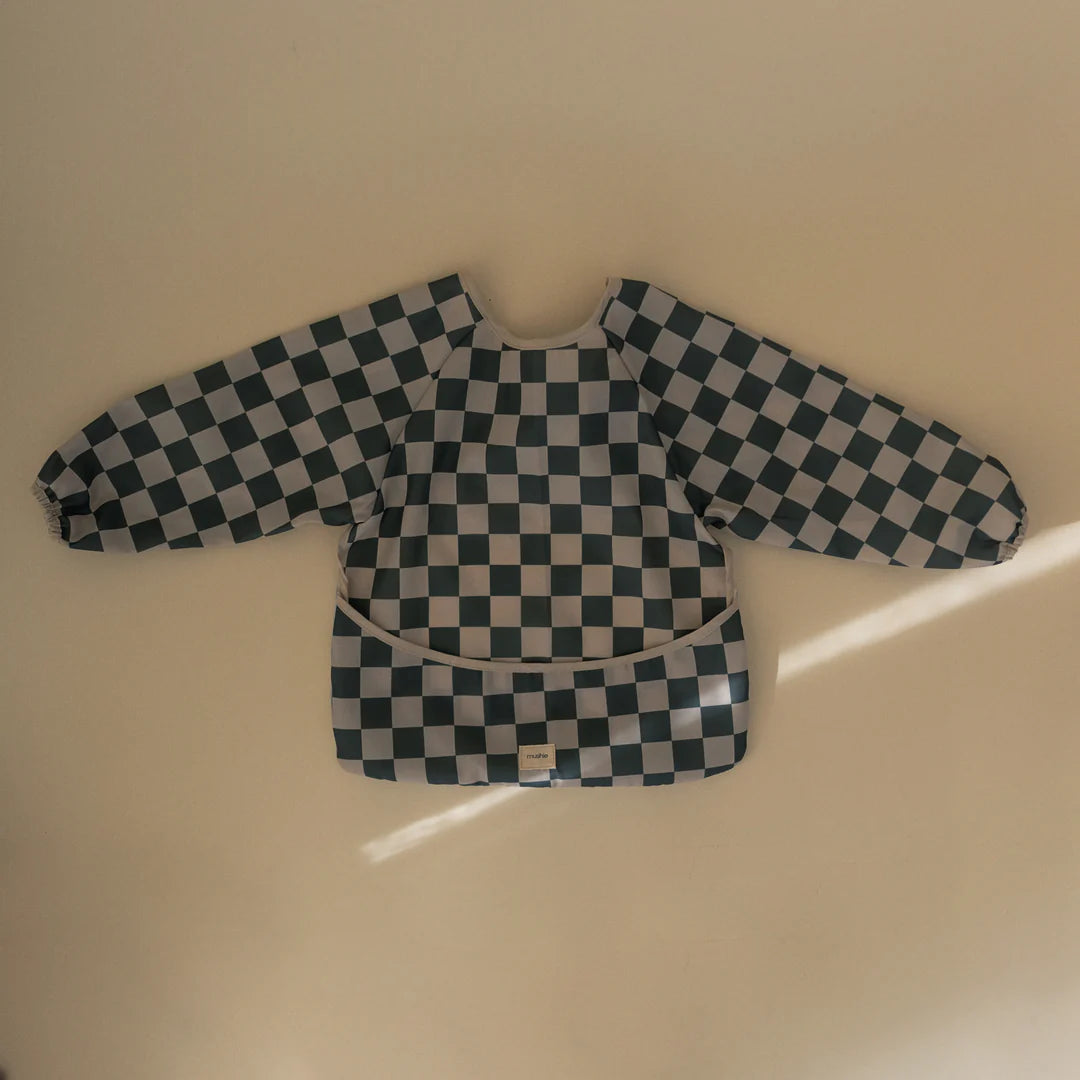 Mushie - Long Sleeve Bib - Olive Check - Mabel & Fox