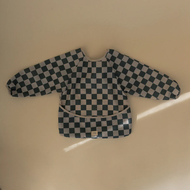 Mushie - Long Sleeve Bib - Olive Check - Mabel & Fox