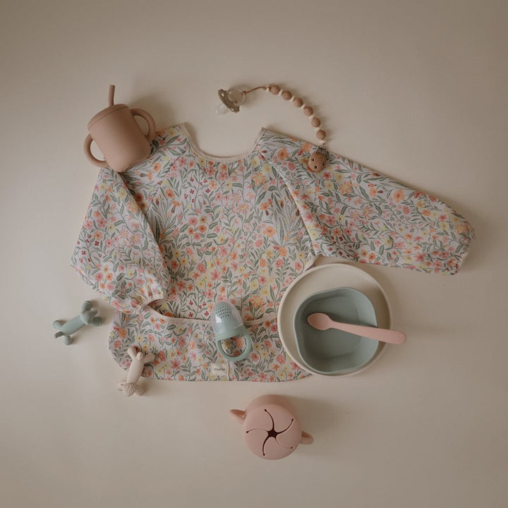 Mushie - Long Sleeve Bib - Pastel Blooms - Mabel & Fox