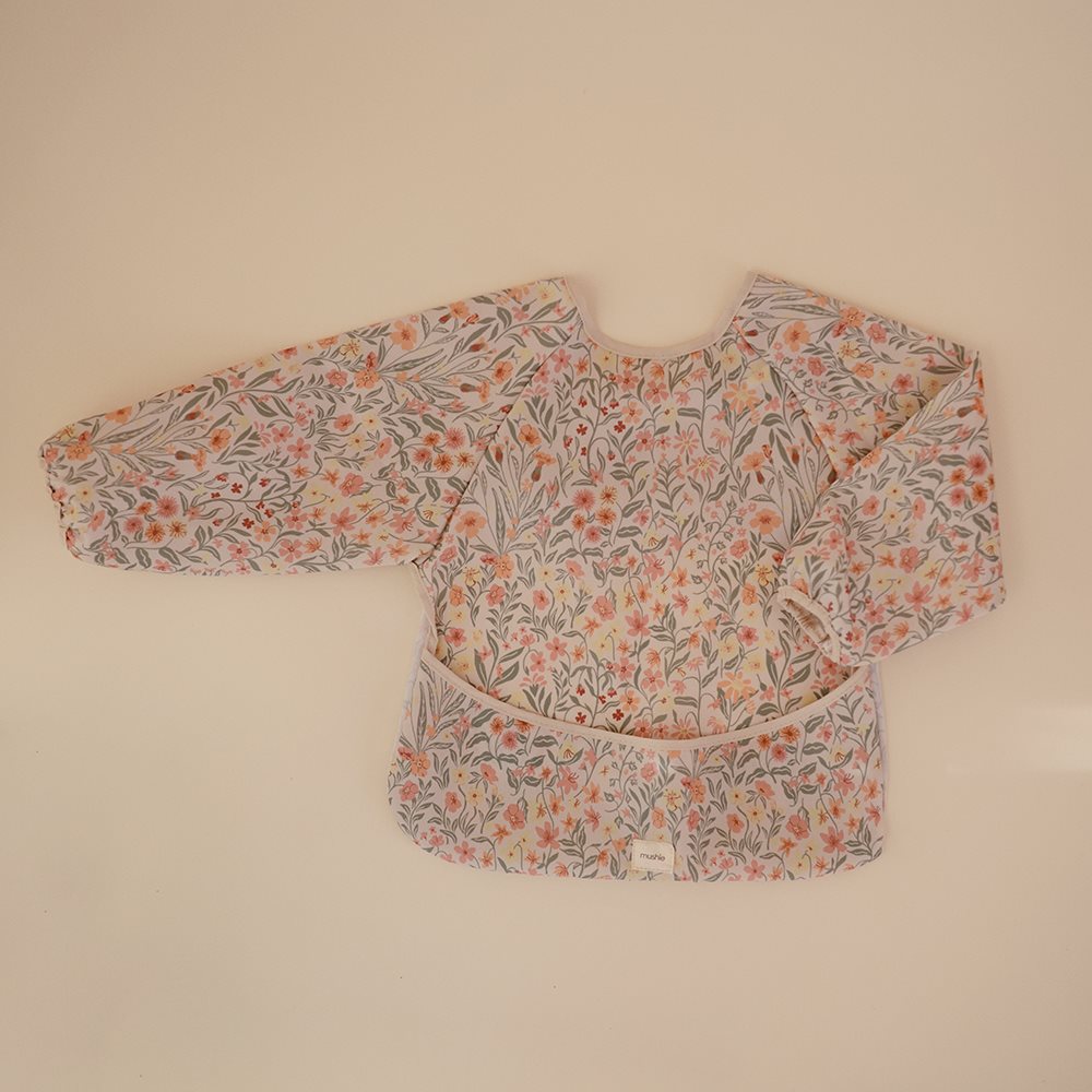 Mushie - Long Sleeve Bib - Pastel Blooms - Mabel & Fox