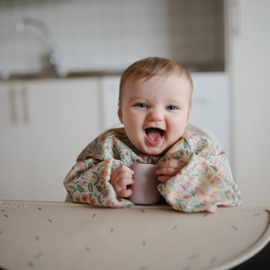 Mushie - Long Sleeve Bib - Pastel Blooms - Mabel & Fox