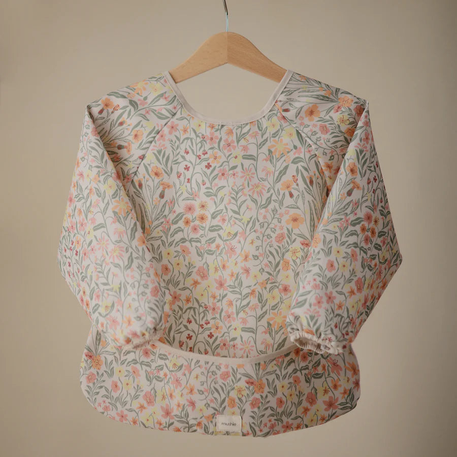 Mushie - Long Sleeve Bib - Pastel Blooms - Mabel & Fox