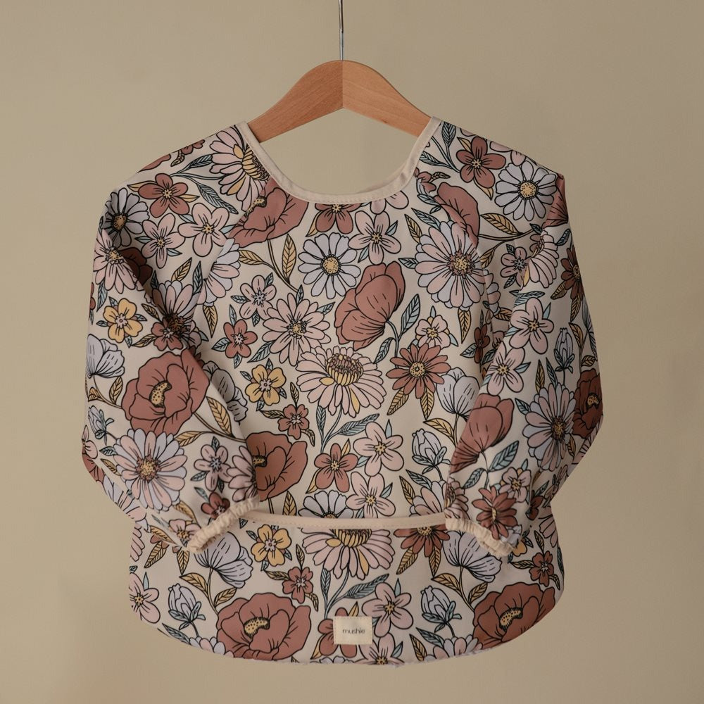Mushie - Long Sleeve Bib - Retro Flowers - Mabel & Fox