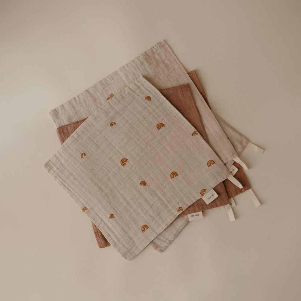 Mushie - Muslin Cotton Washcloth (5 pack) - Rainbow - Mabel & Fox