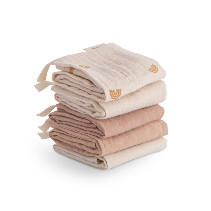 Mushie - Muslin Cotton Washcloth (5 pack) - Rainbow - Mabel & Fox