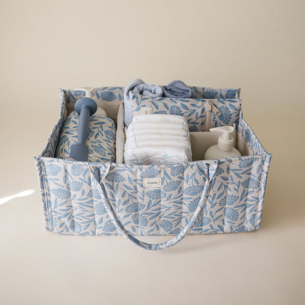 Mushie - Nappy Caddy - Blue Flowers - Mabel & Fox