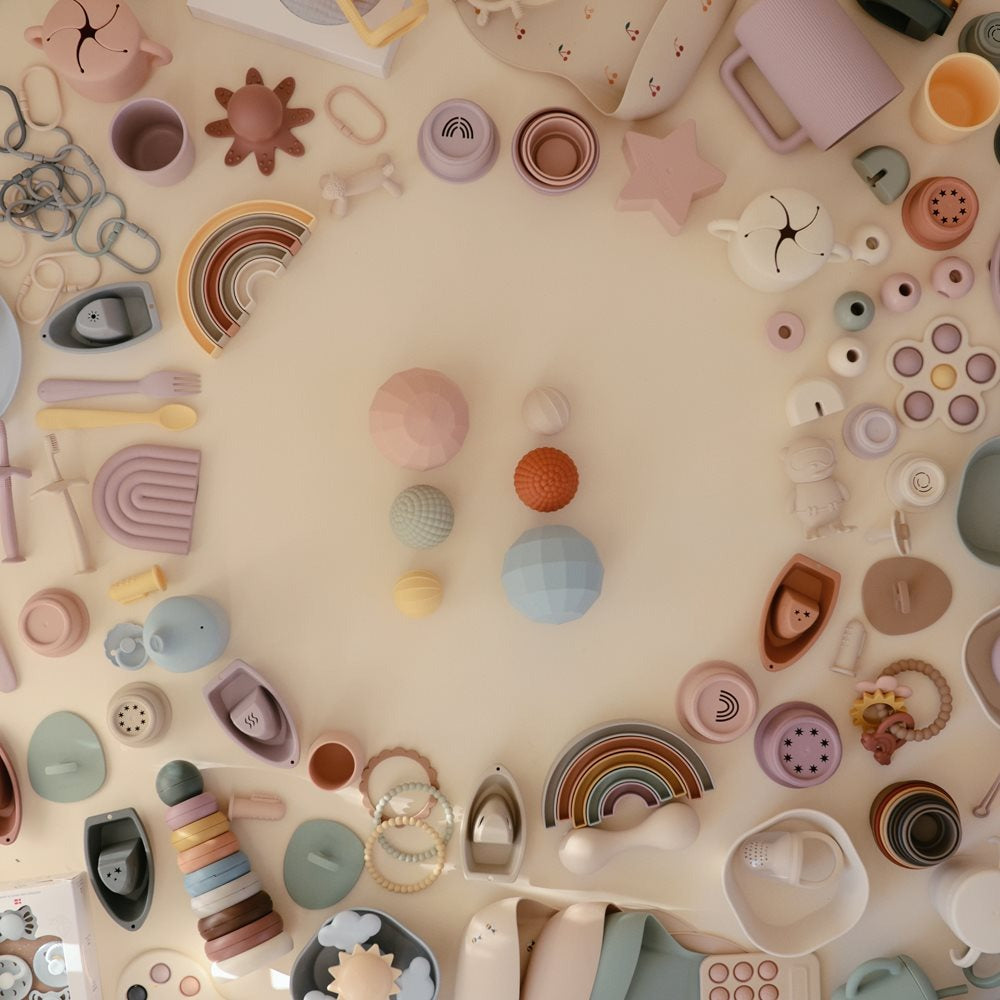 Mushie - Nesting Spheres Sensory Toy - Powder Blue - Mabel & Fox