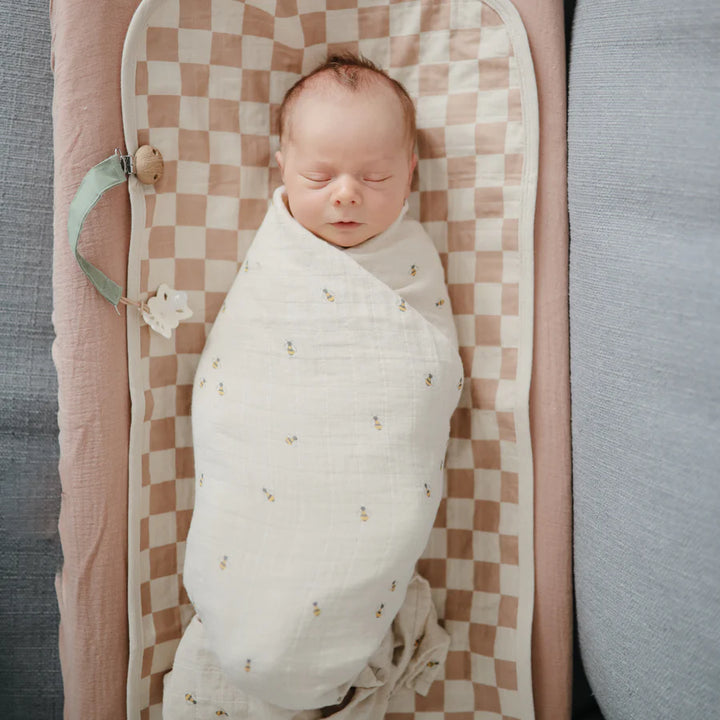 Mushie - Organic Swaddle - Bees - Mabel & Fox