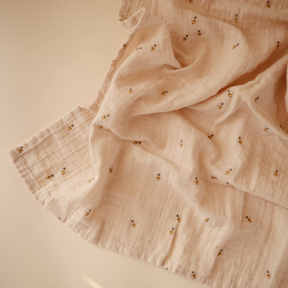 Mushie - Organic Swaddle - Bees - Mabel & Fox