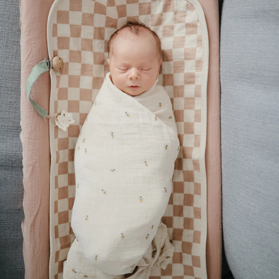 Mushie - Organic Swaddle - Bees - Mabel & Fox