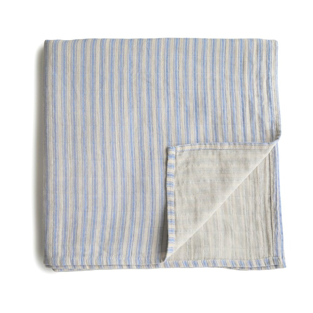Mushie - Organic Swaddle - Blue Stripe - Mabel & Fox