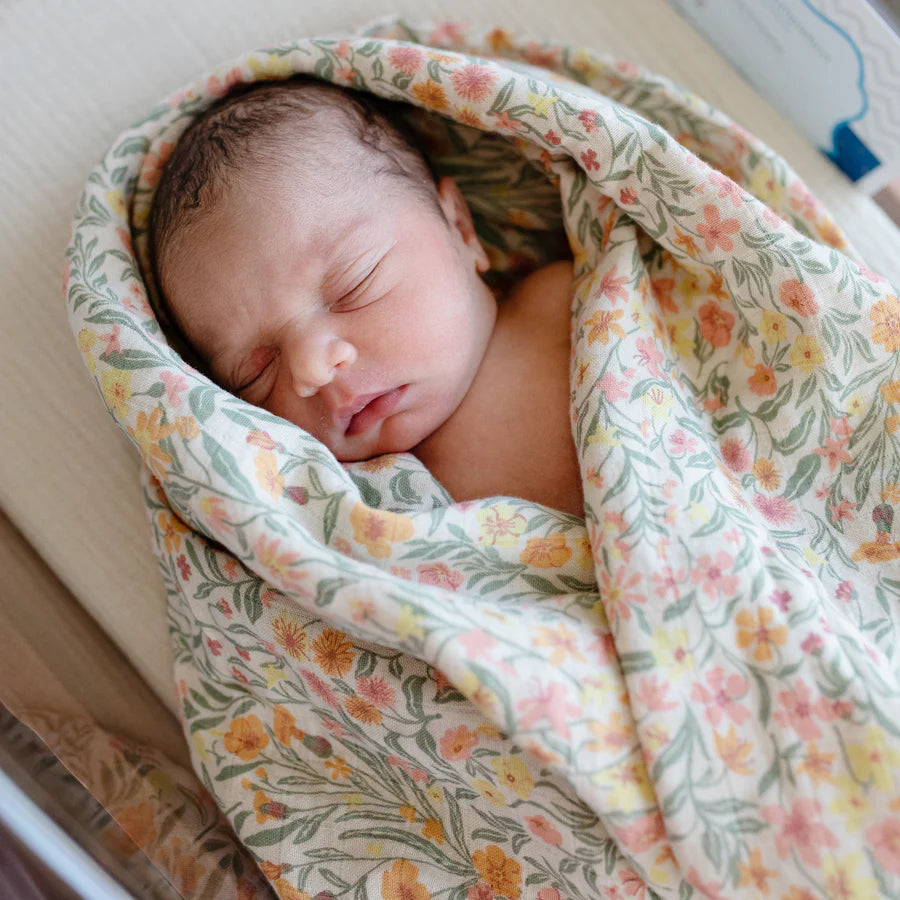 Mushie - Organic Swaddle - Pastel Blooms - Mabel & Fox
