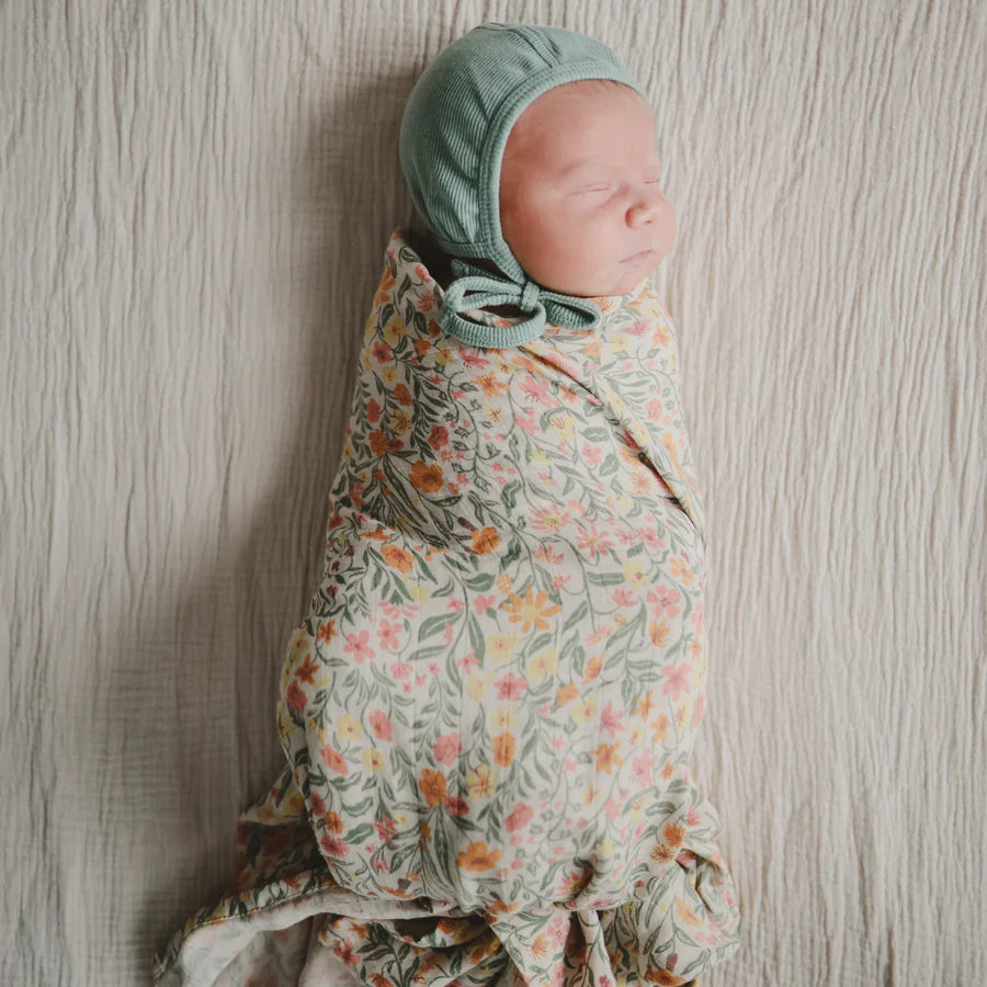 Mushie - Organic Swaddle - Pastel Blooms - Mabel & Fox