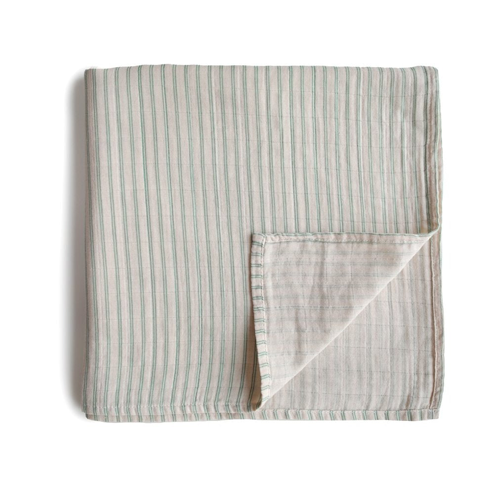 Mushie - Organic Swaddle - Sage Stripe - Mabel & Fox