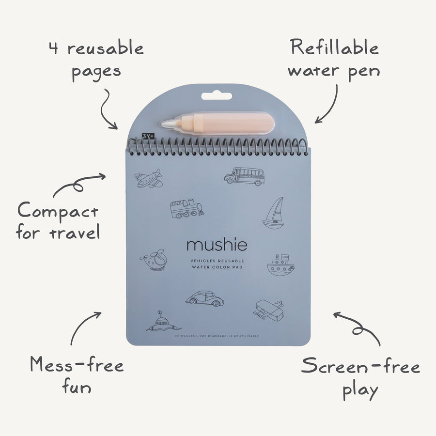 Mushie - Reusable Water Colour Pad - Vehicles - Mabel & Fox