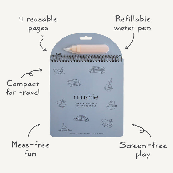 Mushie - Reusable Water Colour Pad - Vehicles - Mabel & Fox