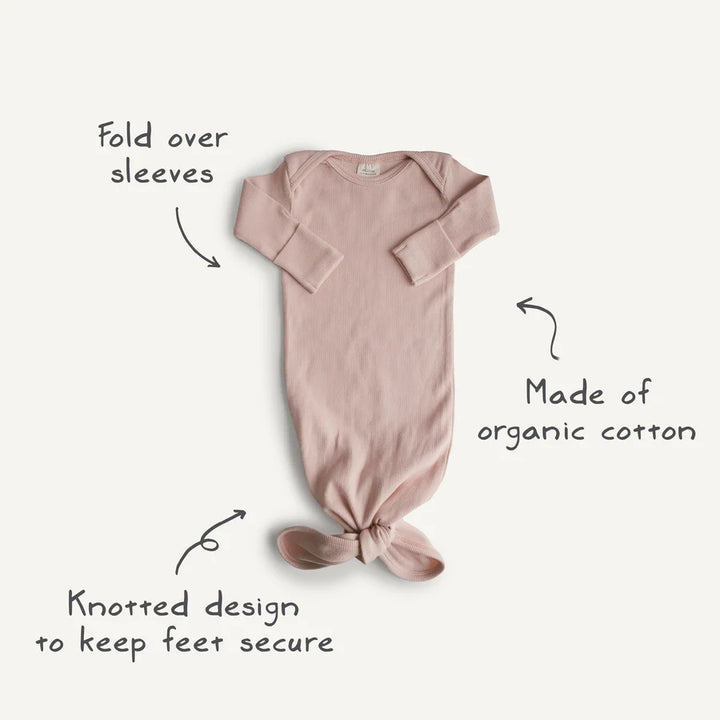 Mushie - Ribbed Knotted Baby Gown - Blush - Mabel & Fox