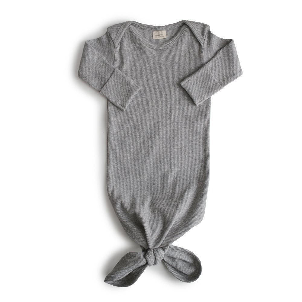 Mushie - Ribbed Knotted Baby Gown - Grey Melange - Mabel & Fox