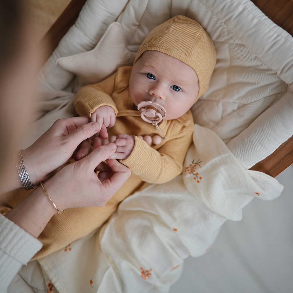 Mushie - Ribbed Knotted Baby Gown - Mustard Melange - Mabel & Fox