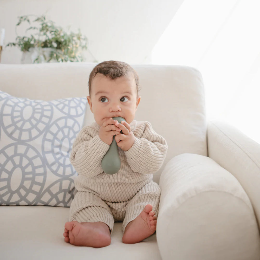 Mushie - Silicone Baby Rattle -Dried Thyme - Mabel & Fox