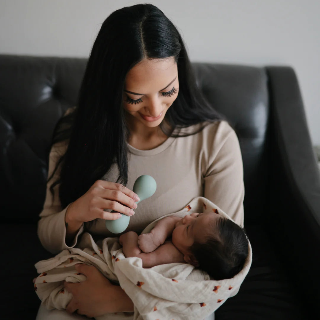 Mushie - Silicone Baby Rattle -Dried Thyme - Mabel & Fox