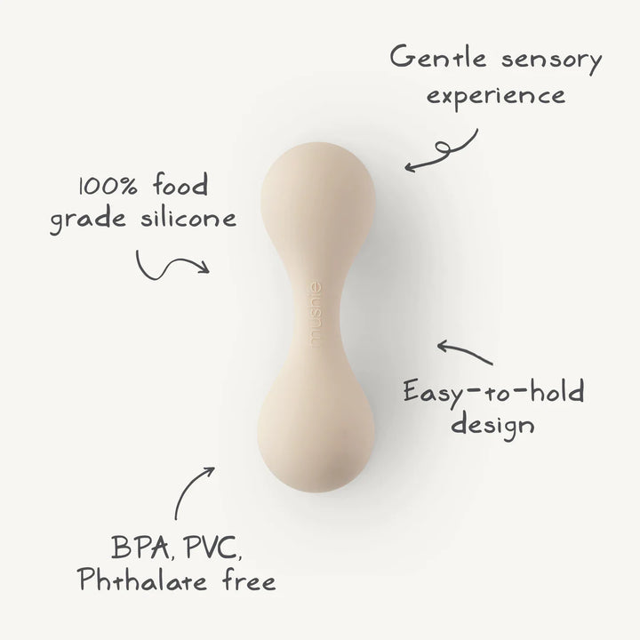 Mushie - Silicone Baby Rattle -Dried Thyme - Mabel & Fox