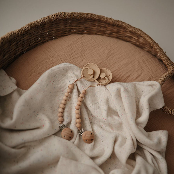 Mushie - Silicone Pacifier Clip - Hera Faux Wood - Mabel & Fox