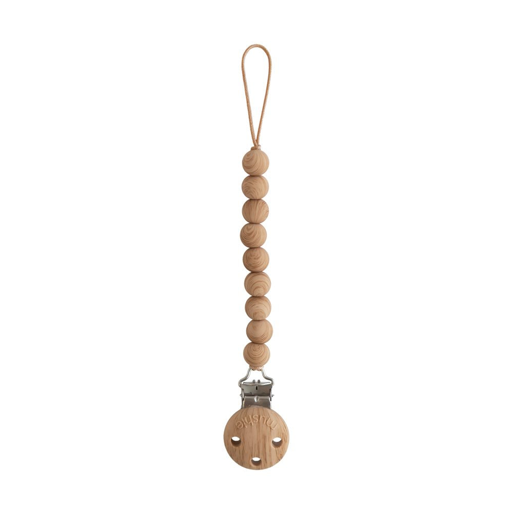 Mushie - Silicone Pacifier Clip - Hera Faux Wood - Mabel & Fox